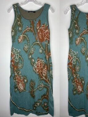 Peruvian Connection Blue Floral Pima Cotton Maxi Sleeveless Dress Size Medium